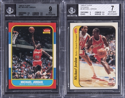 1986-87 Fleer Basketball Complete Set (132) Plus Stickers Set (11) – Including #57 Michael Jordan BGS MINT 9 and #8 Jordan Sticker BGS NM 7
